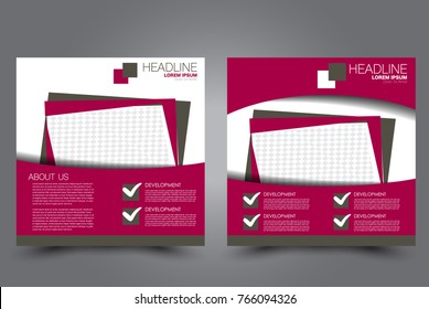 Square flyer template. Brochure or anual report cover design. For business and education. Vector illustration. Pink color.