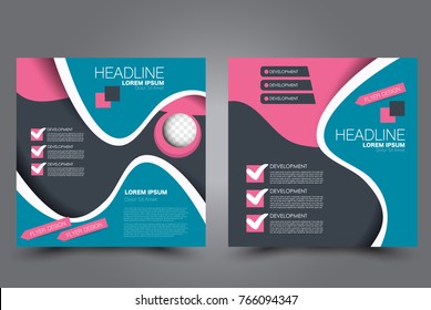 Square flyer template. Brochure or anual report cover design. For business and education. Vector illustration. Blue and pink color.