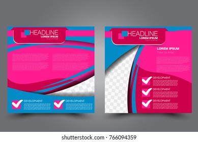 Square flyer template. Brochure or anual report cover design. For business and education. Vector illustration. Blue and pink color.