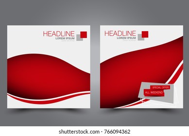 Square flyer template. Brochure or anual report cover design. For business and education. Vector illustration. Red color.