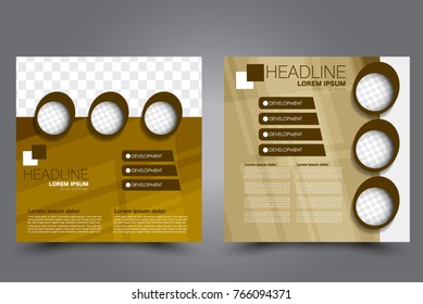 Square flyer template. Brochure or anual report cover design. For business and education. Vector illustration. Brown color.