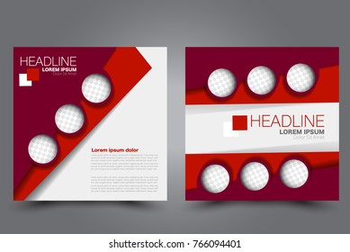 Square flyer template. Brochure or anual report cover design. For business and education. Vector illustration. Red color.