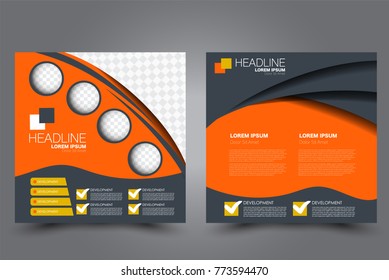 Square flyer template. Brochure or anual report cover design. For business and education. Vector illustration. Orange color