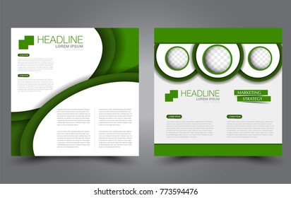 Square flyer template. Brochure or anual report cover design. For business and education. Vector illustration. Green color