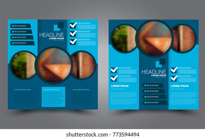Square flyer template. Brochure or anual report cover design. For business and education. Vector illustration. Blue color