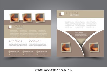 Square flyer template. Brochure or anual report cover design. For business and education. Vector illustration. Brown color