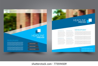 Square flyer template. Brochure or anual report cover design. For business and education. Vector illustration. Blue color