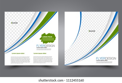 Square flyer template. Brochure design. Annual report poster. Leaflet cover. For business and education. Vector illustration. Blue and green color.
