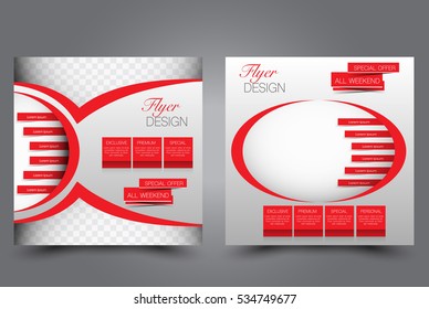 Square flyer template. Brochure design. Annual report poster. Leaflet cover. For business and education. Vector illustration. Red color.