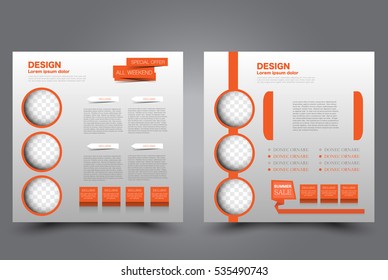 Square flyer template. Brochure design. Annual report poster. Leaflet cover. For business and education. Vector illustration. Orange color.