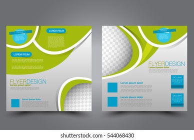 Square flyer template. Brochure design. Annual report poster. Leaflet cover. For business and education. Vector illustration. Green and blue color.