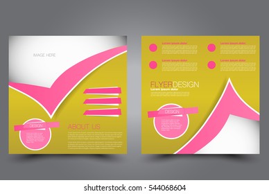 Square flyer template. Brochure design. Annual report poster. Leaflet cover. For business and education. Vector illustration. Pink and yellow color.