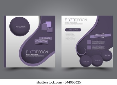Square flyer template. Brochure design. Annual report poster. Leaflet cover. For business and education. Vector illustration. Purple color.