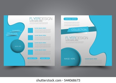 Square flyer template. Brochure design. Annual report poster. Leaflet cover. For business and education. Vector illustration. Blue color.