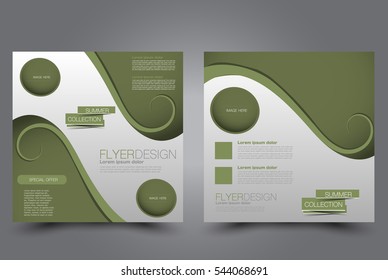 Square flyer template. Brochure design. Annual report poster. Leaflet cover. For business and education. Vector illustration. Green color.