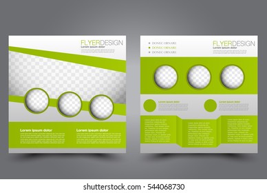 Square flyer template. Brochure design. Annual report poster. Leaflet cover. For business and education. Vector illustration. Green color.