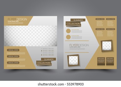 Square flyer template. Brochure design. Annual report poster. Leaflet cover. For business and education. Vector illustration. Brown color.