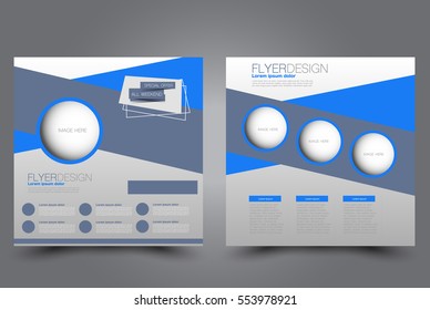 Square flyer template. Brochure design. Annual report poster. Leaflet cover. For business and education. Vector illustration. Blue color.