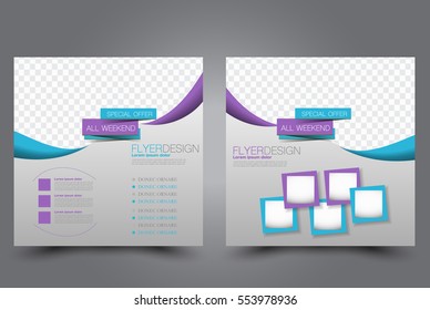 Square flyer template. Brochure design. Annual report poster. Leaflet cover. For business and education. Vector illustration. Blue and purple color.