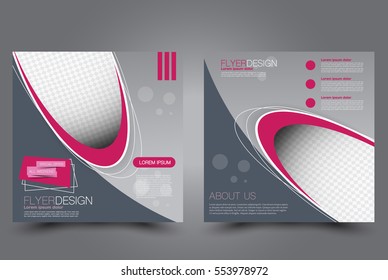 Square flyer template. Brochure design. Annual report poster. Leaflet cover. For business and education. Vector illustration. Grey and pink color.