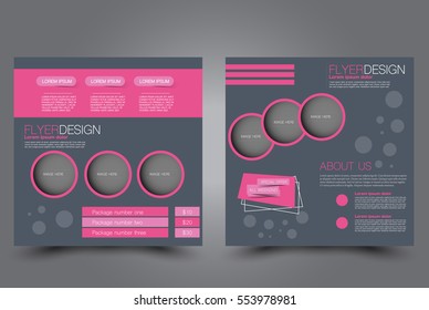 Square Flyer Template. Brochure Design. Annual Report Poster. Leaflet Cover. For Business And Education. Vector Illustration. Grey And Pink Color.