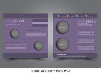 Square flyer template. Brochure design. Annual report poster. Leaflet cover. For business and education. Vector illustration. Purple color.