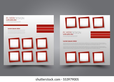 Square flyer template. Brochure design. Annual report poster. Leaflet cover. For business and education. Vector illustration. Red color.