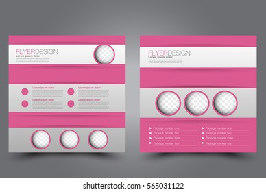 Square flyer template. Brochure design. Annual report poster. Leaflet cover. For business and education. Vector illustration. Pink color
