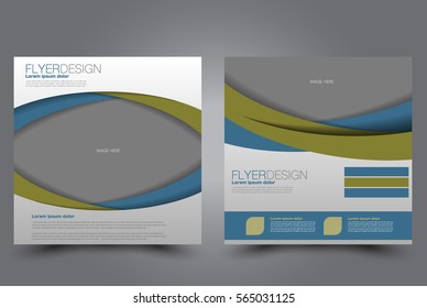 Square flyer template. Brochure design. Annual report poster. Leaflet cover. For business and education. Vector illustration. Blue and green color