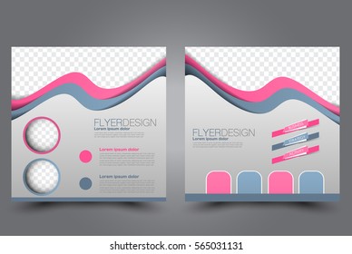Square flyer template. Brochure design. Annual report poster. Leaflet cover. For business and education. Vector illustration. Grey and pink color