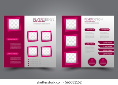 Square flyer template. Brochure design. Annual report poster. Leaflet cover. For business and education. Vector illustration. Pink color