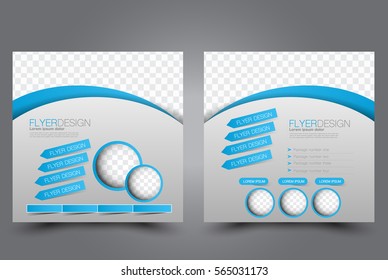 Square flyer template. Brochure design. Annual report poster. Leaflet cover. For business and education. Vector illustration. Blue color