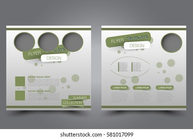 Square flyer template. Brochure design. Annual report poster. Leaflet cover. For business and education. Vector illustration. Green color.