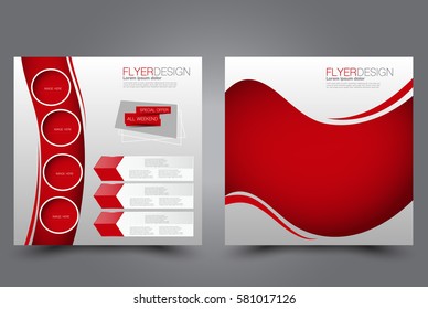 Square flyer template. Brochure design. Annual report poster. Leaflet cover. For business and education. Vector illustration. Red color.