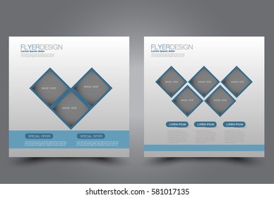 Square flyer template. Brochure design. Annual report poster. Leaflet cover. For business and education. Vector illustration. Blue color.