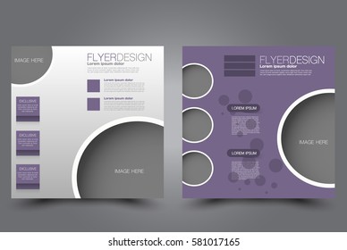 Square flyer template. Brochure design. Annual report poster. Leaflet cover. For business and education. Vector illustration. Purple color.