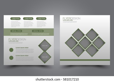 Square flyer template. Brochure design. Annual report poster. Leaflet cover. For business and education. Vector illustration. Green color.