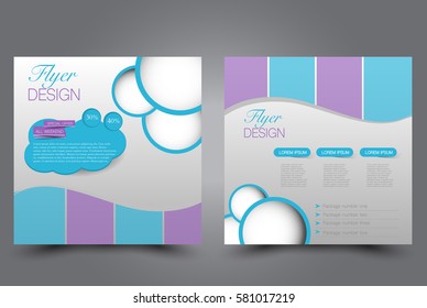 Square flyer template. Brochure design. Annual report poster. Leaflet cover. For business and education. Vector illustration. Blue and purple color.