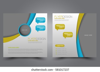 Square flyer template. Brochure design. Annual report poster. Leaflet cover. For business and education. Vector illustration. Blue and yellow color.