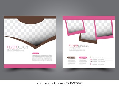 Square flyer template. Brochure design. Annual report poster. Leaflet cover. For business and education. Vector illustration. Pink and brown color