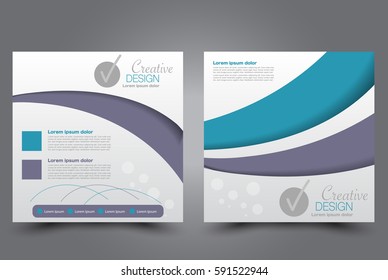 Square flyer template. Brochure design. Annual report poster. Leaflet cover. For business and education. Vector illustration. Blue and purple color