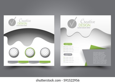 Square flyer template. Brochure design. Annual report poster. Leaflet cover. For business and education. Vector illustration. Green color