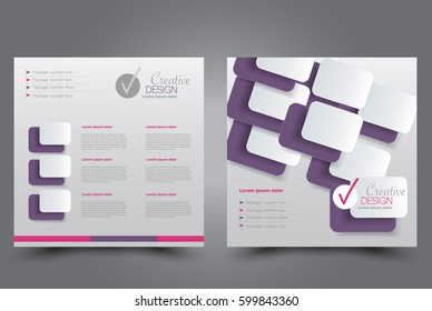 Square flyer template. Brochure design. Annual report poster. Leaflet cover. For business and education. Vector illustration. Pink and purple color