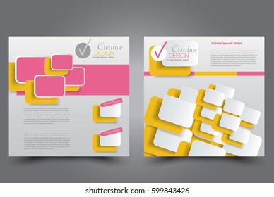 Square flyer template. Brochure design. Annual report poster. Leaflet cover. For business and education. Vector illustration. Pink and orange color
