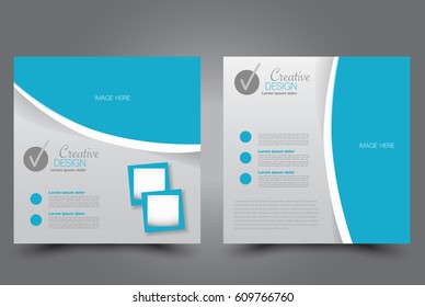 Square flyer template. Brochure design. Annual report poster. Leaflet cover. For business and education. Vector illustration. Blue color