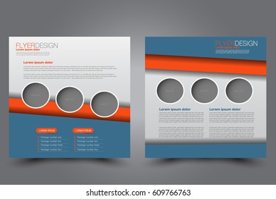 Square flyer template. Brochure design. Annual report poster. Leaflet cover. For business and education. Vector illustration. Blue and orange color