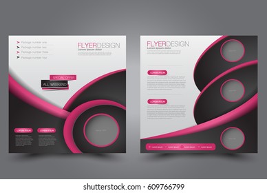 Square flyer template. Brochure design. Annual report poster. Leaflet cover. For business and education. Vector illustration. Black and pink color