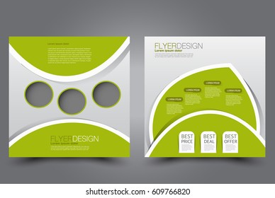 Square flyer template. Brochure design. Annual report poster. Leaflet cover. For business and education. Vector illustration. Green color