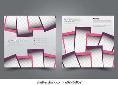 Square flyer template. Brochure design. Annual report poster. Leaflet cover. For business and education. Vector illustration. Pink and purple color