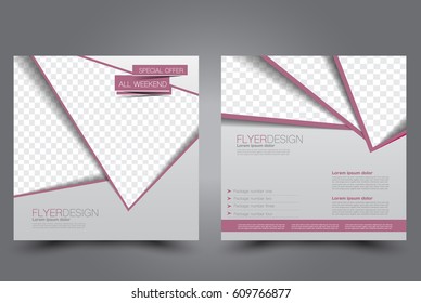 Square flyer template. Brochure design. Annual report poster. Leaflet cover. For business and education. Vector illustration. Pink color